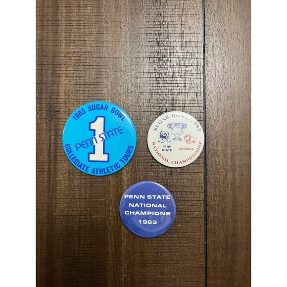 3 VTG Penn State 1983 Sugar Bowl Buttons Pins vs Georgia Herschel Walker Champs - Picture 1 of 5